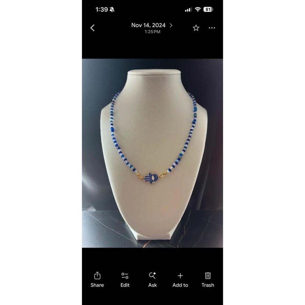 Hamsa Hand beaded necklace / Handmade Necklace